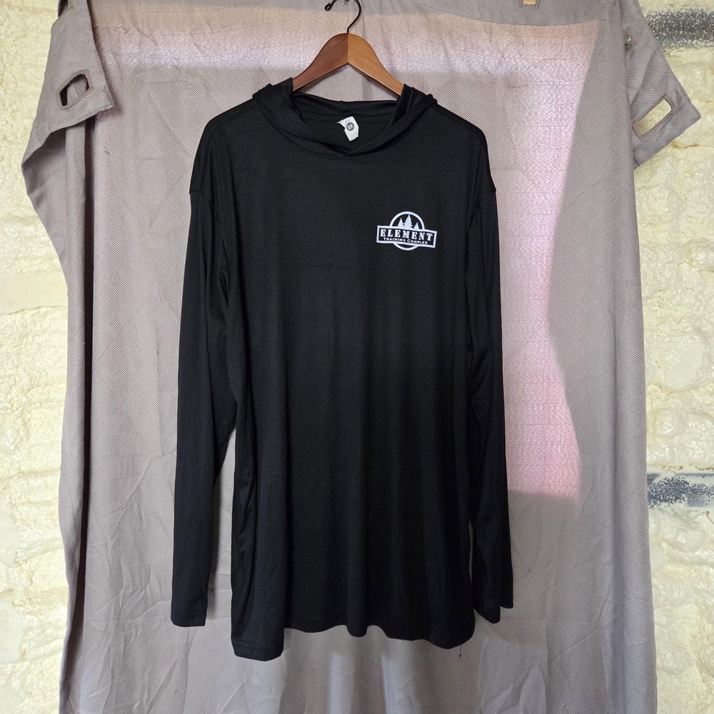 BAW Hooded Shirt Mens 2XL Black Long Sleeve Element Training Graphic Tee Top